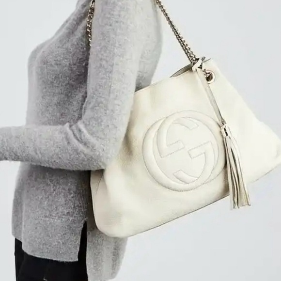 RARE🔥GUCCI soho ivory gold double chain leather bag - Picture 5 of 14